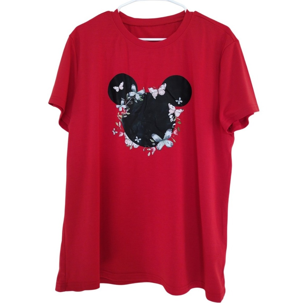 Unbranded T-Shirt Women's XXL Red Minnie Mouse Silhouette Butterflies Short Slvs